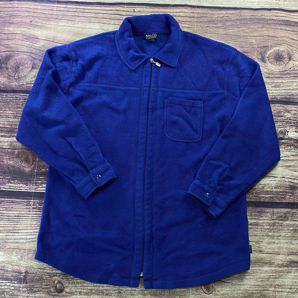 New York & Company Zip Up Fleece Sweater Woman’s Blue Jacket Collar L